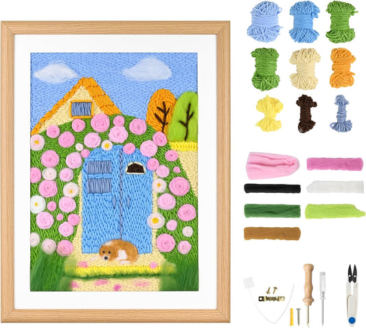 clberni Punch Needle Kit, Punch Needle Embroidery kit, Needlepoint Kits for Adults, Matching 12x16 inches Photo Frame Hanging on Wall as Home Decor