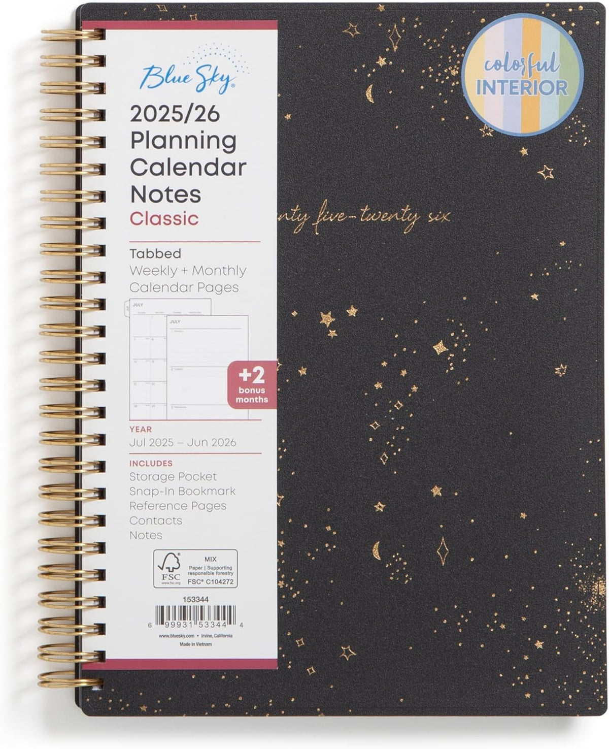 Blue Sky 2025-2026 Weekly and Monthly Academic Year Planner Calendar, July 2025 - June 2026, 5.8" x 8.6", Flexible Cover, Wirebound, Laminated Tabs, Storage Pocket, Gemini