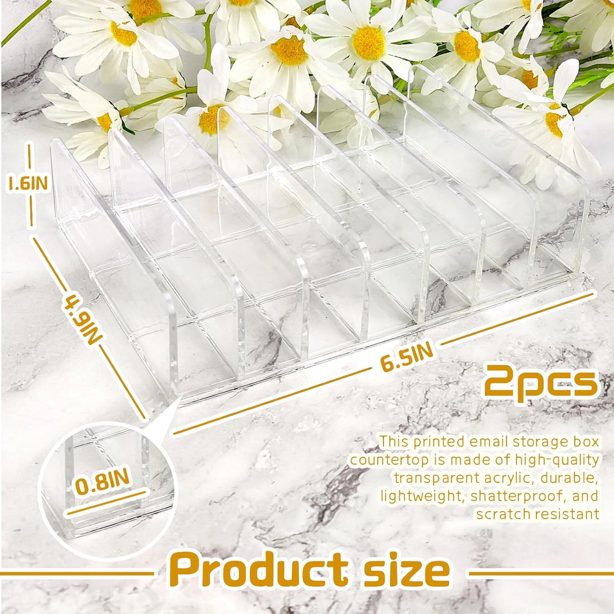 LUOKER Acrylic Mail Organizer - 2 Pcs CD Holder With 7 Compartments, 7 x 5 x 1.57 Transparent Countertop Envelope Organizer for Office, Home Desk