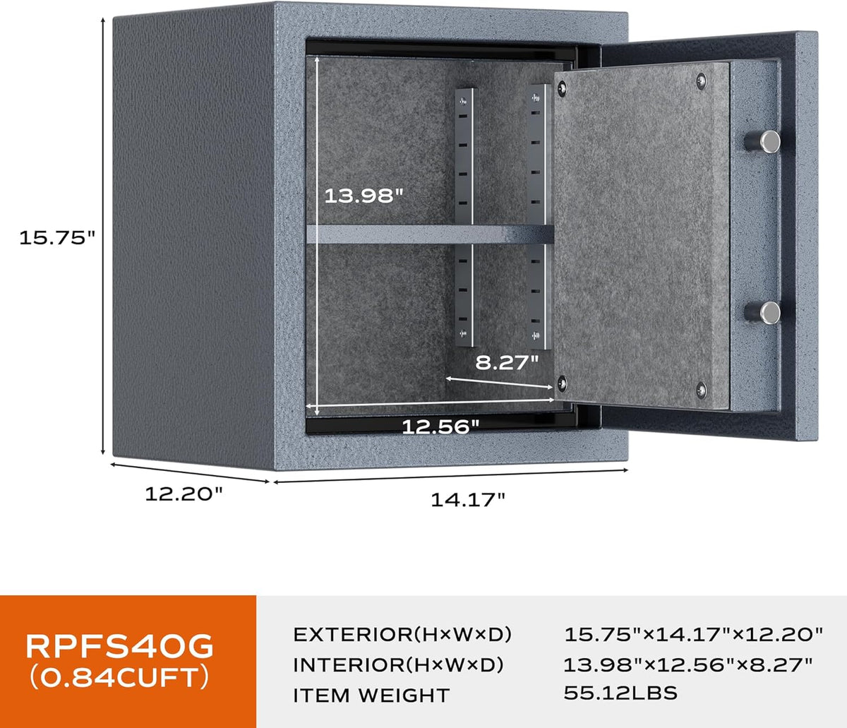RPNB Deluxe Biometric Safe Box,Digital Fingerprint Fireproof Waterproof Safe with Touch Screen,Removable Shelf and 3 Spoke Handle,Home Safes for Cash Documents Jewelry,0.84 Cubic Feet,Gray