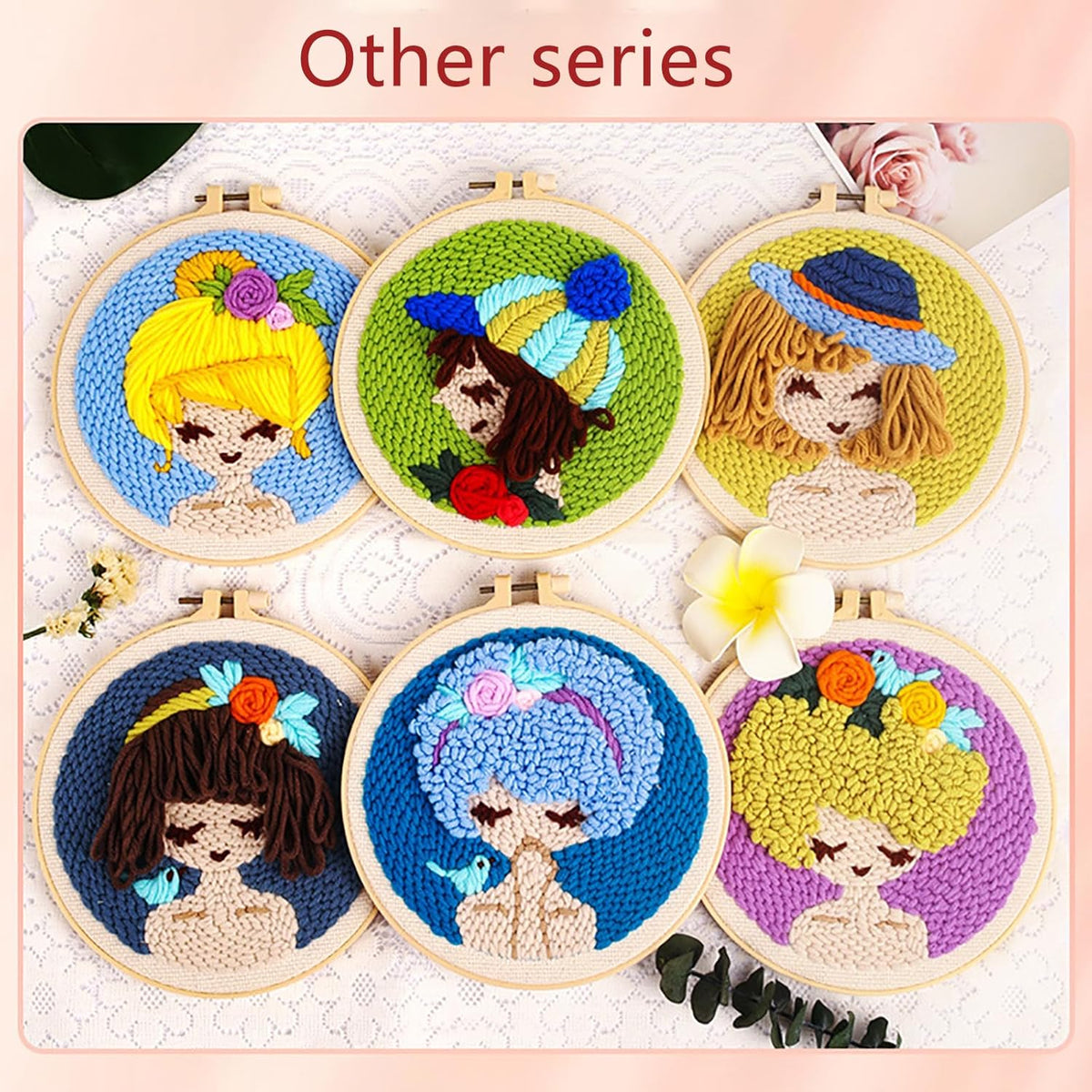 Punch Needle Kits Adults Beginner DIY Hawaiian Style 8 in Hoop Embroidery Set Starter Punch Needle Tool for Art Crafts, Ideal for All Ages, Perfect Festival Decoration & Gift (Sky and Water)