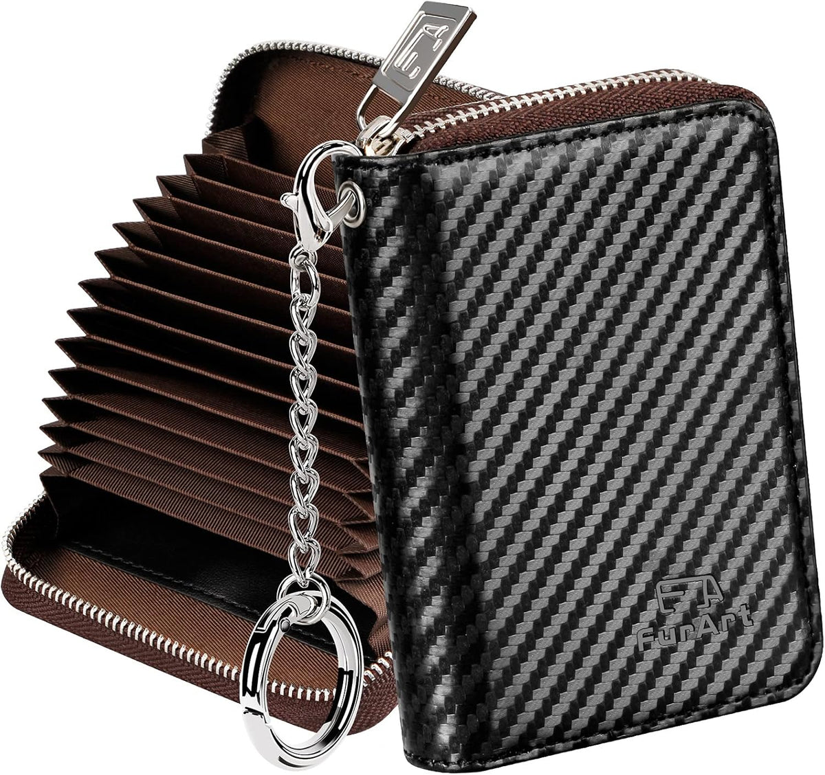 FurArt Zipper Wallet Women, RFID Blocking Credit Card Wallet, Business Card Holder, Compact Size KeyChain Wallet