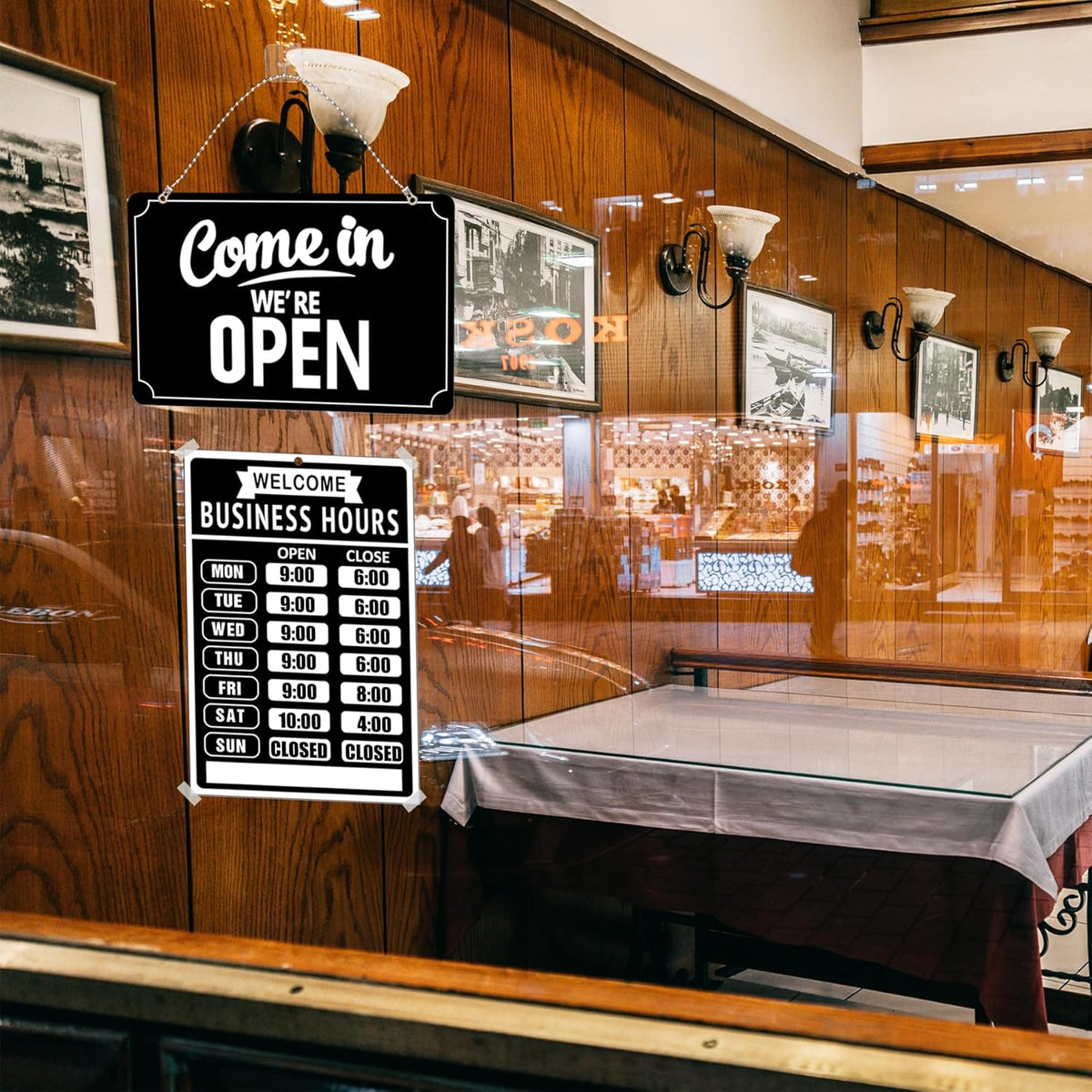 Open Closed Signs Business Hours Sign Set for Window Door Open Signs for Business Hour Closed Open Flip Sign Store Resturant Bar Black