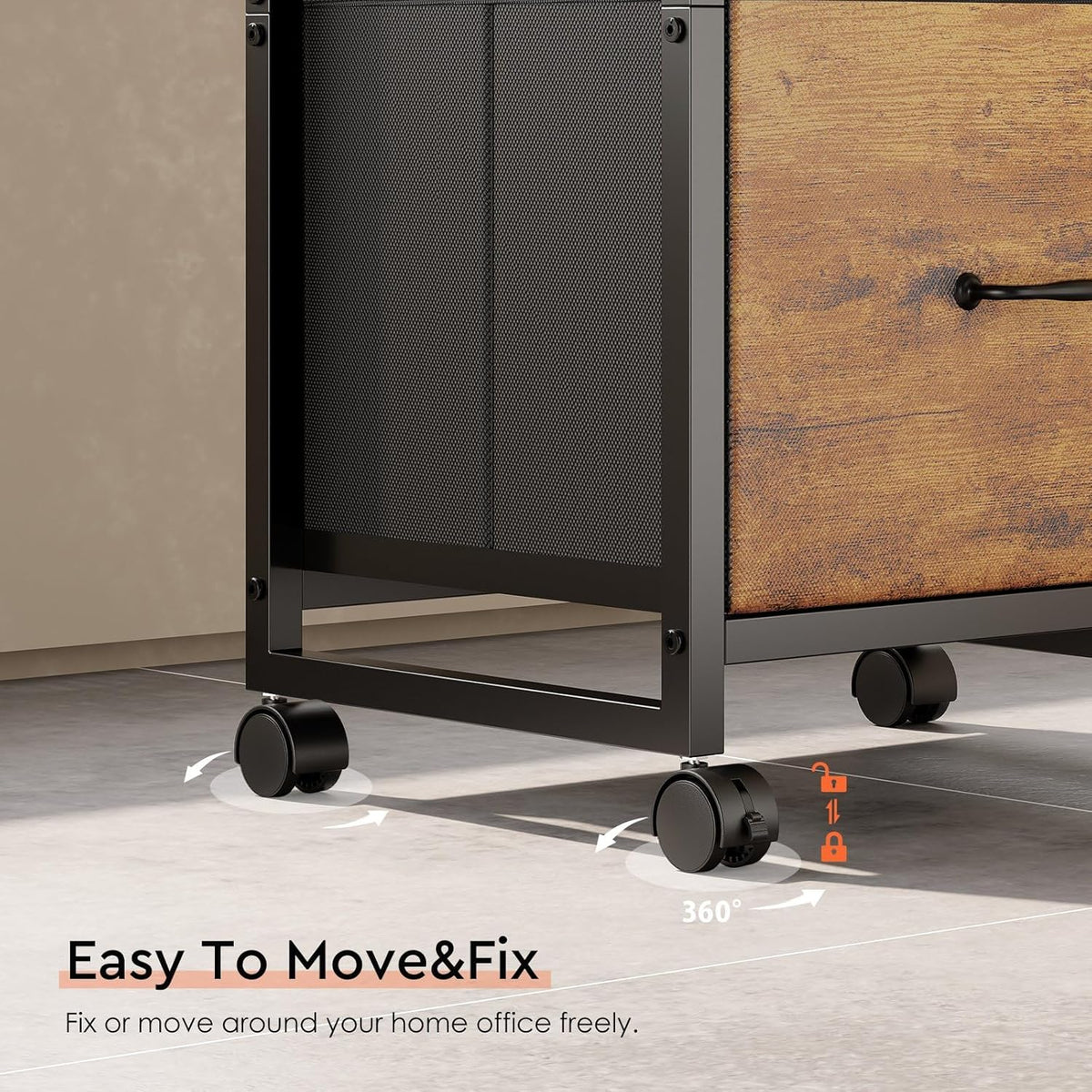 3 Drawer Mobile File Cabinet with Wheels Fabric Vertical Filing Cabinet fits A4 or Letter Size for Home Office,Rustic Brown2