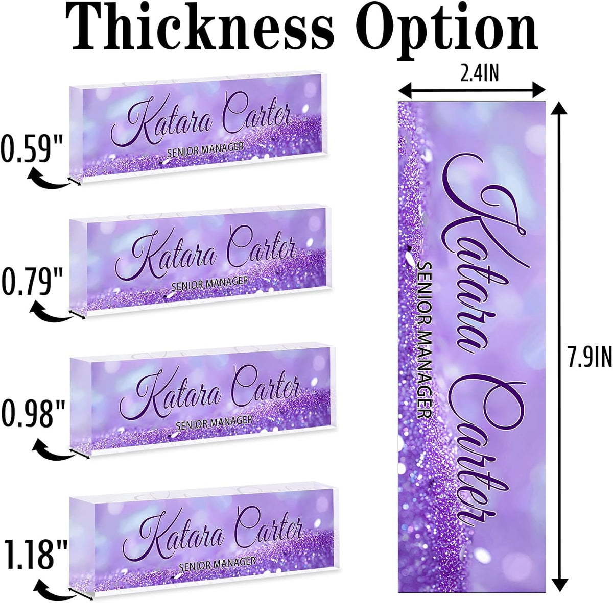 Name Plate for Desk Personalized, Acrylic Desk Decorations, Employee Appreciation Gifts, Custom Office Gifts for Coworkers, Boss, Teacher, Nurse (Purple Quicksand)