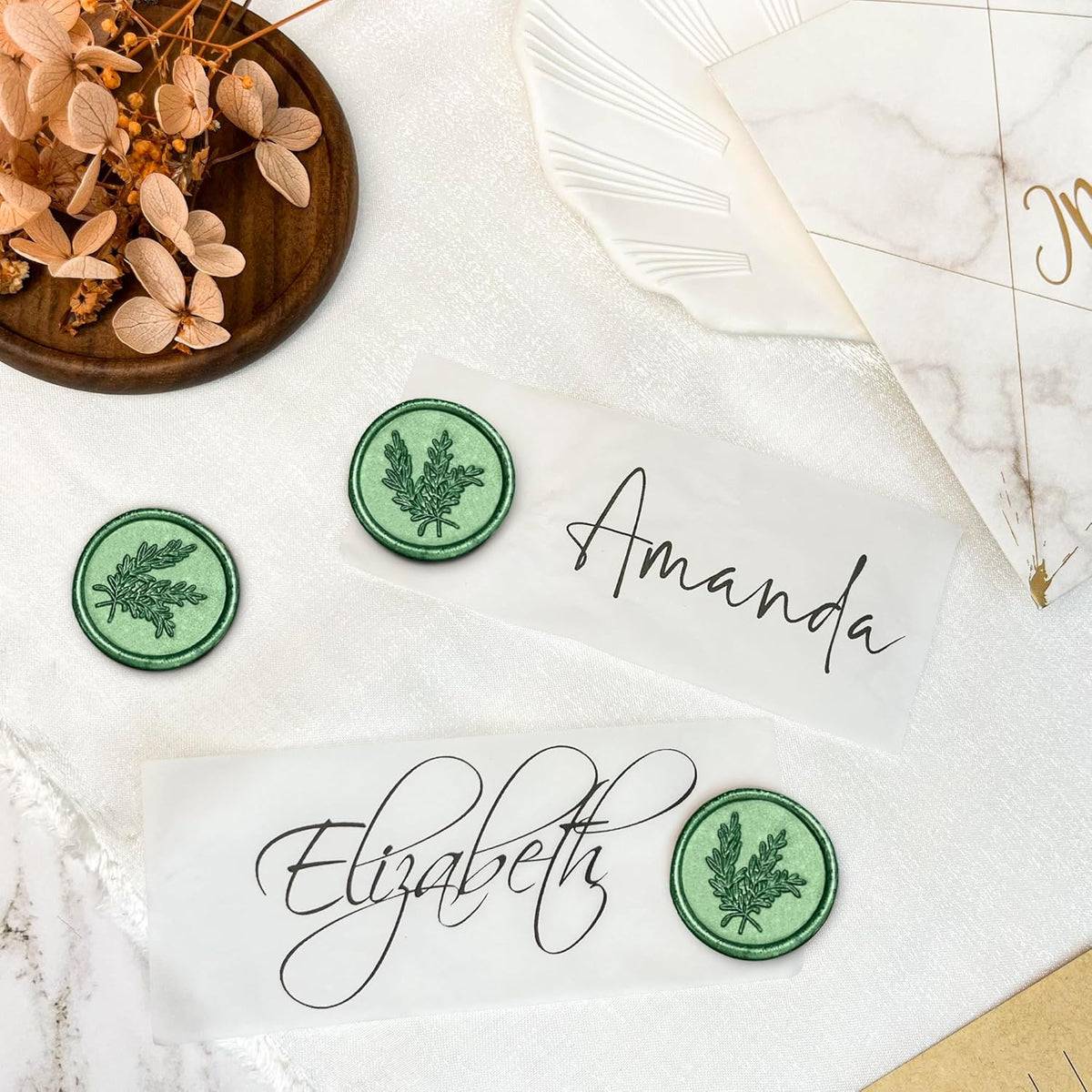 25Pcs Wax Seal Stickers Handmade Envelope Seals Self Adhesive Wax Stickers for Wedding Party Invitations, Envelope, Gift Wrap, Christmas(Rosemary Style, Green)