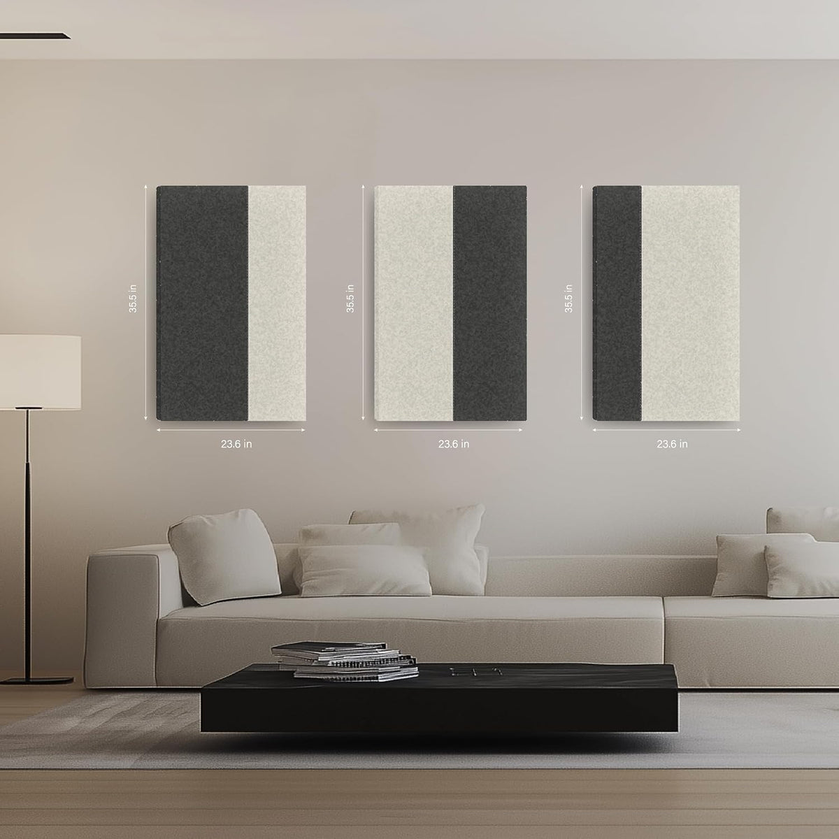 3-Pack Stitched Fabric Acoustic Panels Sound Absorbing, 3-Piece 35.5x23.6 Inches Sound Proof Foam Panels for Walls, Sound Dampening Wall Panels for Home, Office. Dark Gray and Light Gray