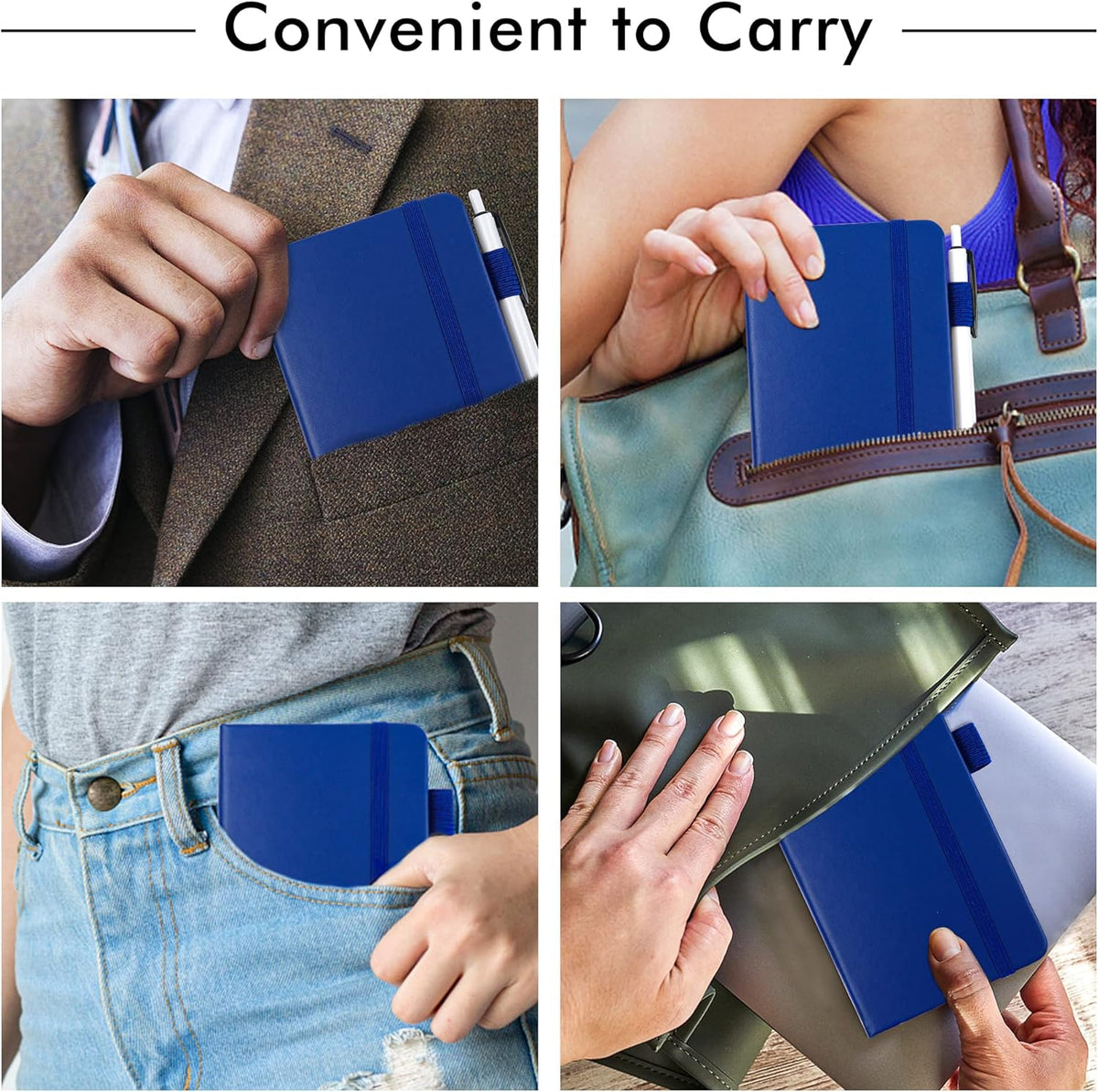 feela 3 Pack Pocket Notebook Journals with 3 Black Pens, A6 Mini Cute Small Journal Notebook Bulk Hardcover College Ruled Notepad with Pen Holder for Office School Supplies, 3.5”x 5.5”, Navy