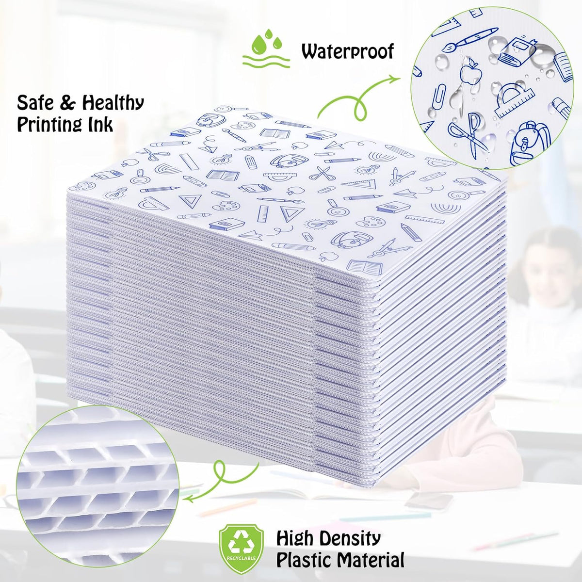 24 Pack Printing Privacy Floders for Student Desks - Durable Plastic Erasable - Testing Dividers for Classroom - Easy Clean Privacy Shields for Student - Includes Extra Labels White