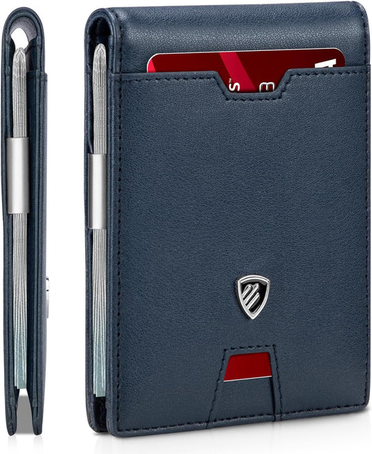 RUNBOX Mens Slim Wallet with Money Clip RFID Blocking Bifold Credit Card Holder for Men with Gift Box