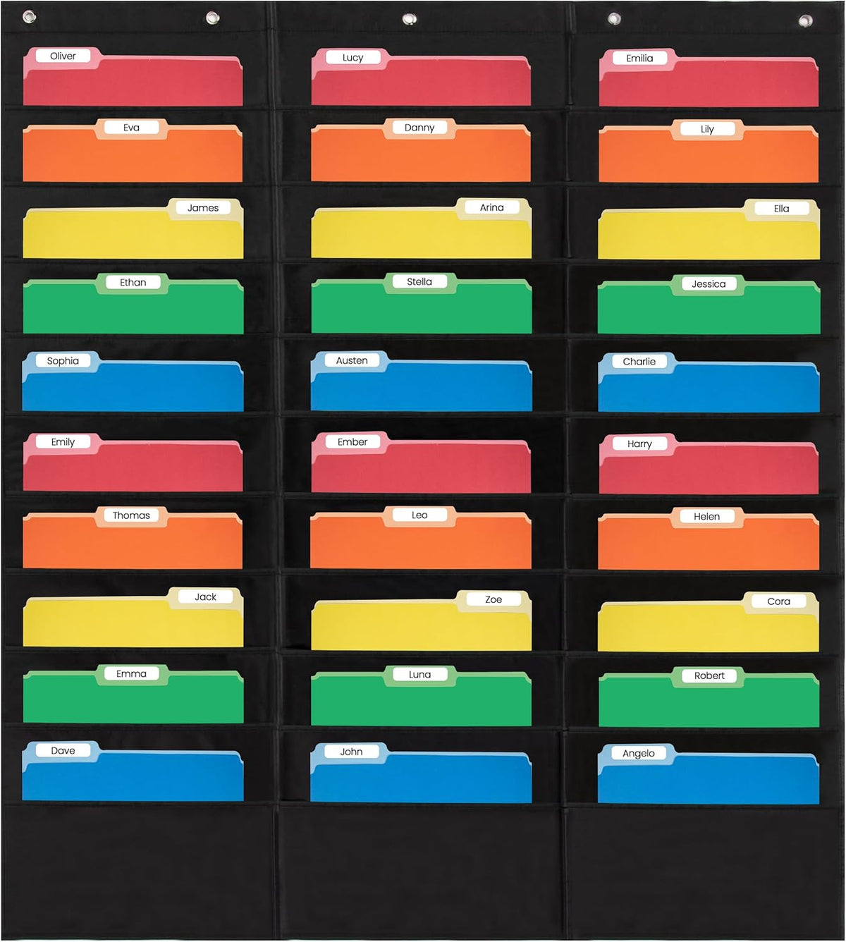Essex Wares - 30 Pocket File Pocket Chart, Black, 42" Wide x 47" Tall - Versatile Wall Hanging File Folder Organizer for Classroom, Office, Home, and More - Wall Folder Organizer - 30 Pockets
