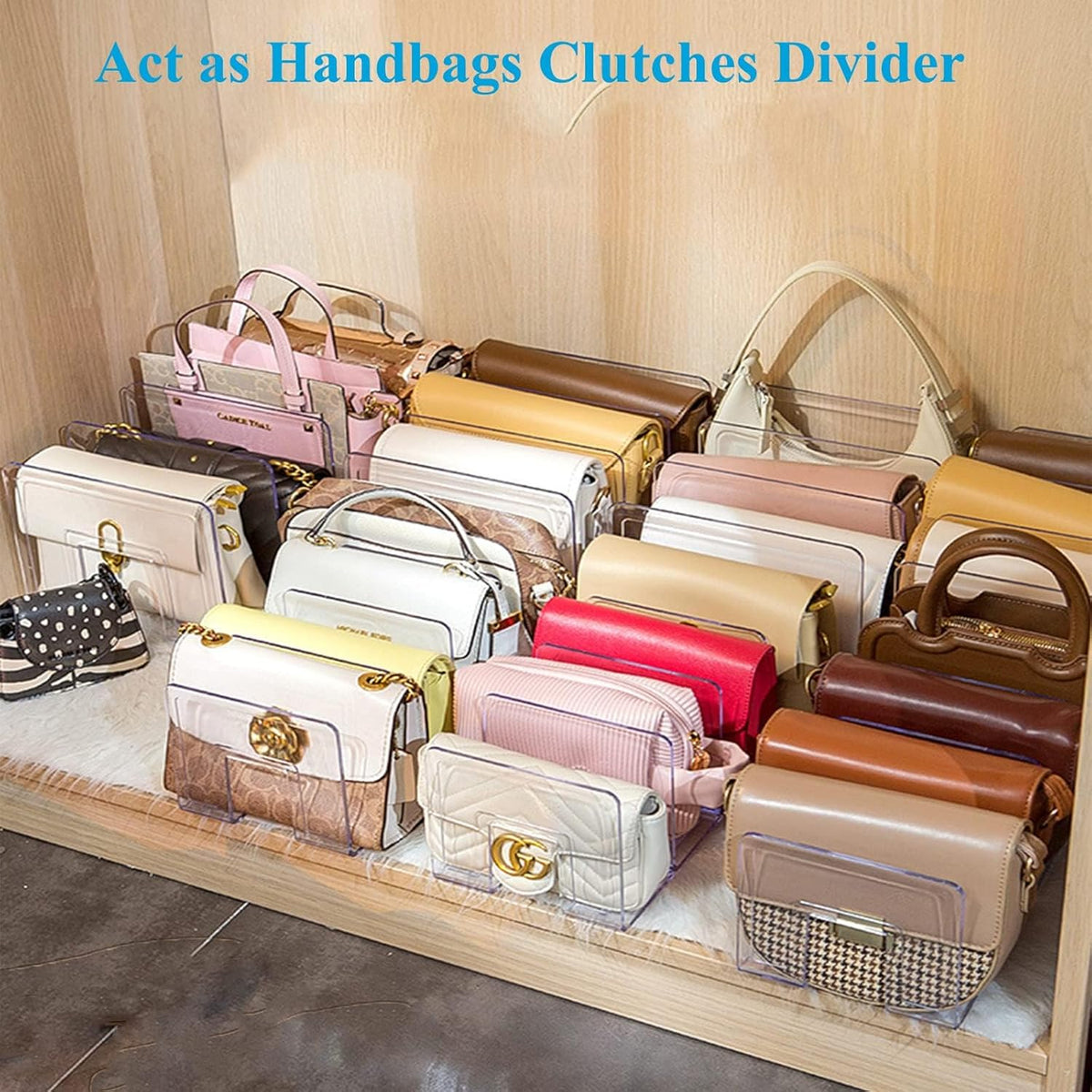 Marte Vanci Clear Acrylic File Sorter, Acrylic Purse Organizer, Sturdy Desk Magazine Holder Handbag Organizer Clutch Divider for Letter Office Supplies 4 Sections