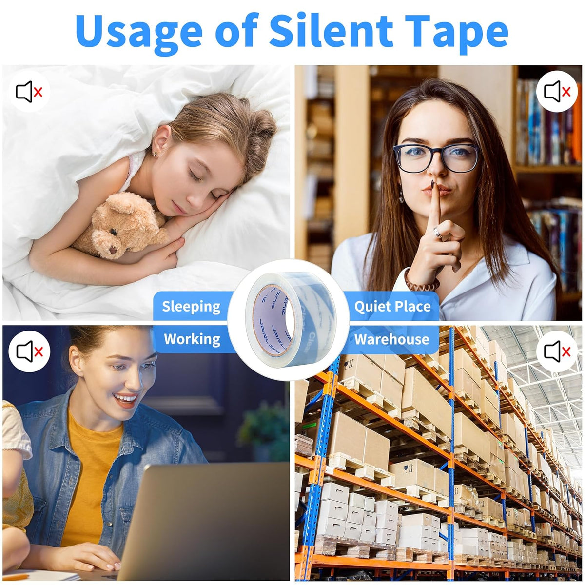 JARLINK No Noise Clear Quiet Packing Tape (6 Rolls), Heavy Duty Packaging Tape for Shipping Packaging Moving Sealing, 2.4mil Thick, 1.88 inches Wide, 60 Yards Per Roll, 360 Total Yards