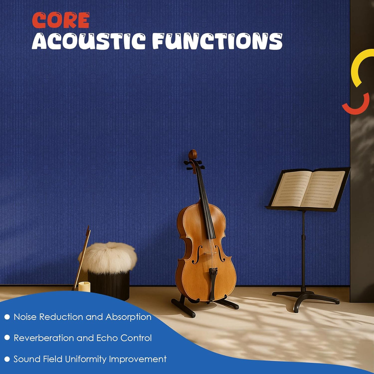 Acoustic Panels 5 Pack, Large Polyester Soundproof Panels 47.2x23.6x0.4 inch,Self-Adhesive Acoustic Treatment for Recording Studio & Office, Vertical, Navy Blue