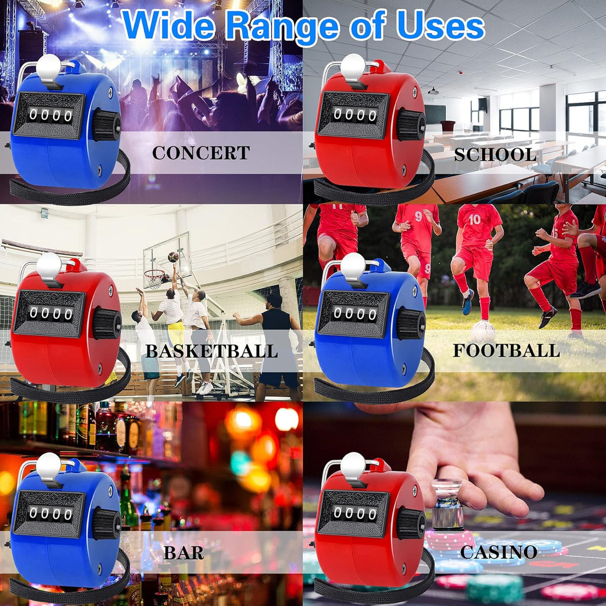 FEBSNOW Handheld Tally Counter Clicker 4 Digital Number Click Counter for School Event Golf Sports Office Stadium