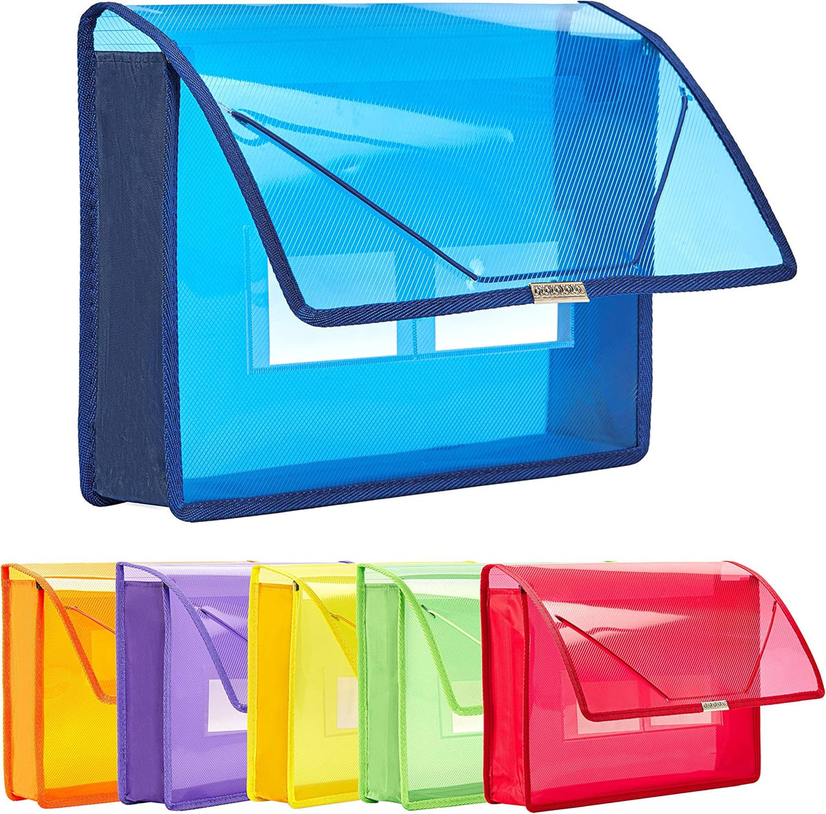 FANWU 6 Pack Plastic Expanding File Wallet Document Organizer with Flap and Cord Closure, Letter Size, 2.8" Expansion, Clear Colored Poly A4 Expandable File Folder for Home School & Office Storage