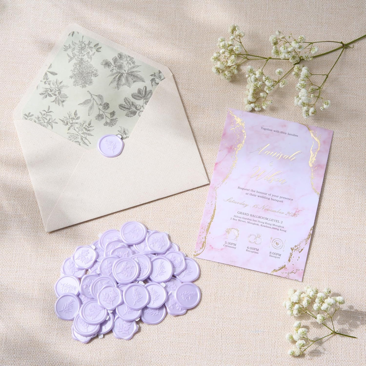 Wax Seal Stickers (60 Pcs, 3 Designs in 1 Pack) Premium Envelope Seal Stickers for Wedding Invitation Envelopes, Adhesive Wax Seals, Perfect for Seating Chart, Gift Wrapping