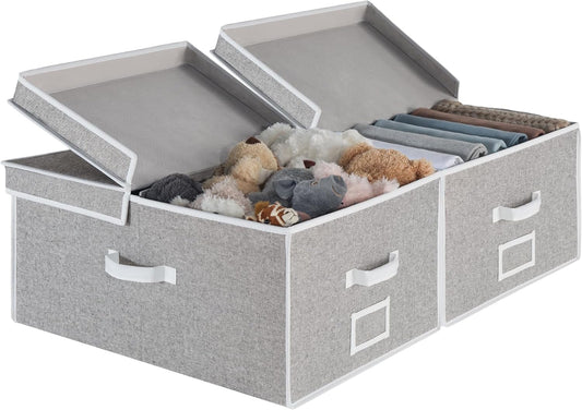 StorageWorks Extra Large Storage Bins with Lids, 55L Decorative Organizer with Divider Board, Fabric Boxes with Handles, Gray, 2-Pack