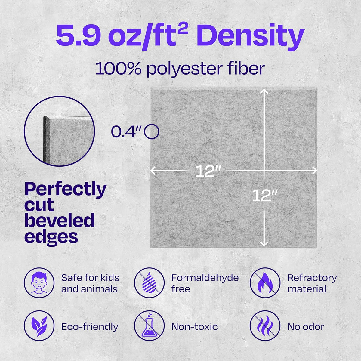 Acoustic Panels 12-Pack - 12"X12"X0.4" Sound Panels - High Density Sound Dampening - Smoky White Square