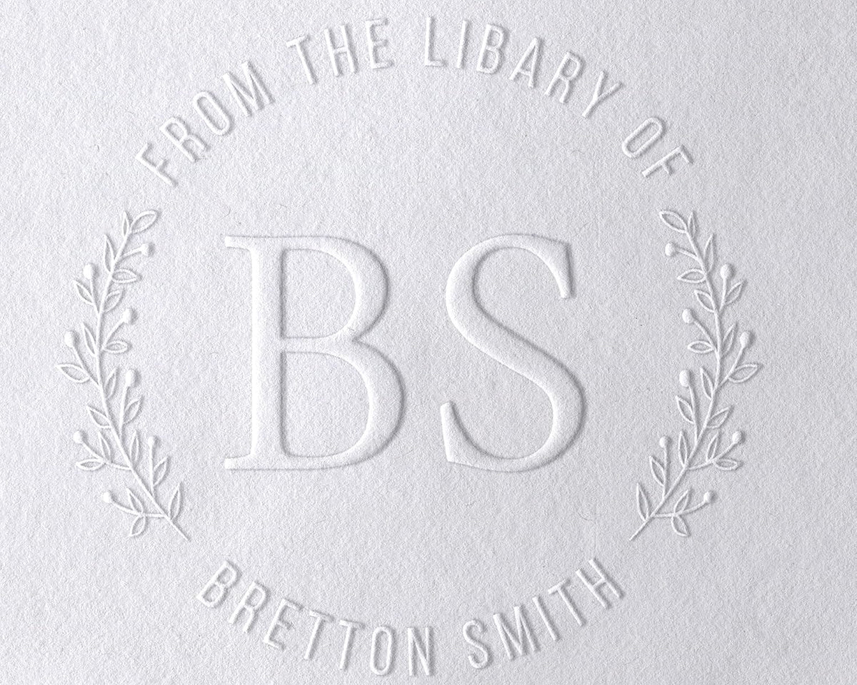 10+ Designs Custom Book Embosser with Your Name from The Library of, Book Belongs to, Floral Ex Libris, Great Book Lover Gift 1 x 5/8" (Initials)