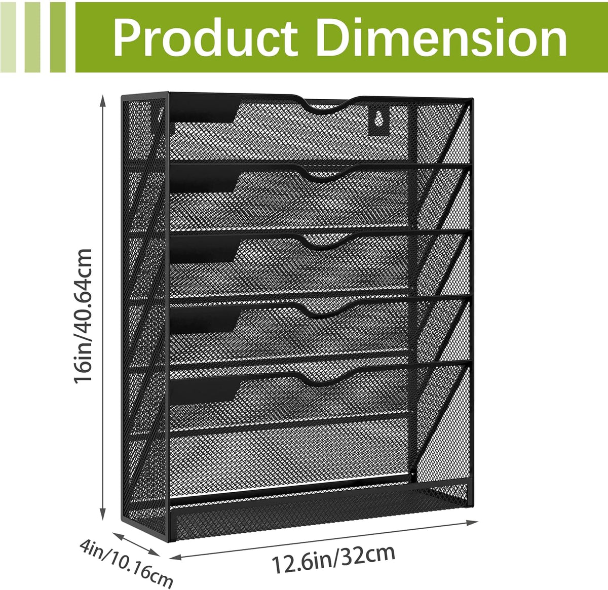 EasyPAG 5-Tier Wall File Holder, Mesh Hanging Folder Organizer with Classify Label, Versatile Desk File Organizer for Office Home, Vertical Wall Mounted Mail Sorter, Sides Closed, Black
