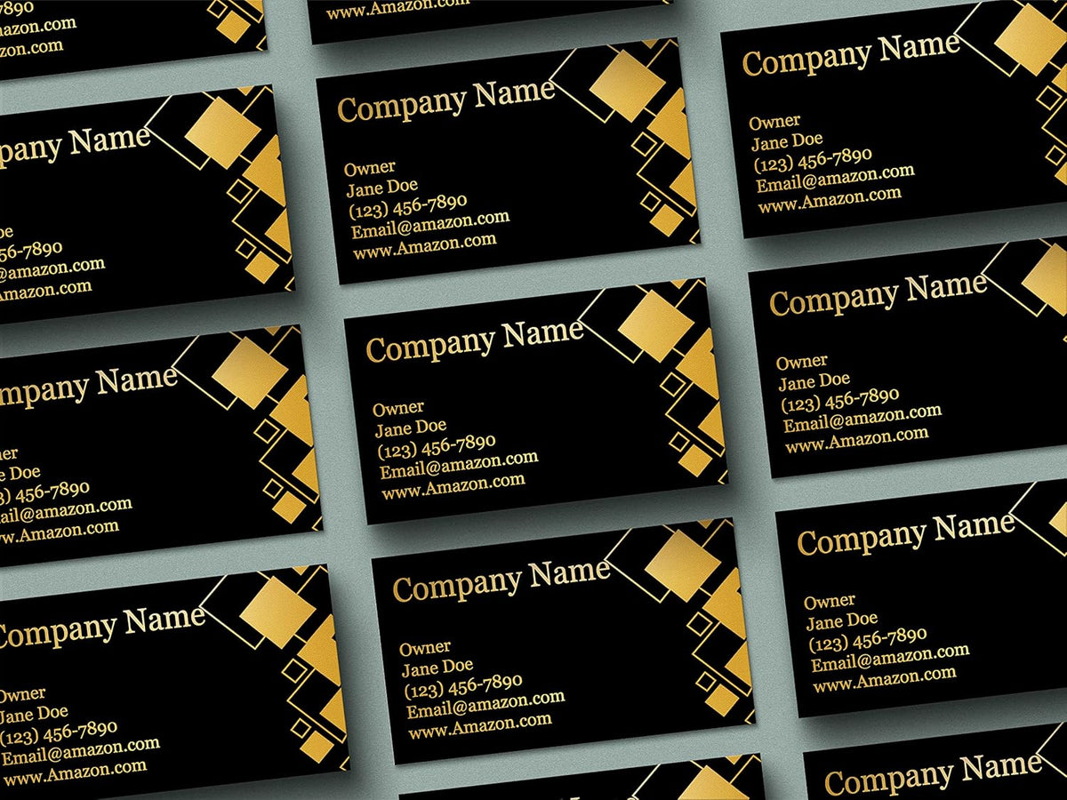 Personalized Gold Foil Black Business Cards 100 Pack - 3.5" x 2" Cards - 14 PT Thick Sturdy Cards - Unique Shiny Gold Foil - Made in the U.S.A. (Gold Tiles)