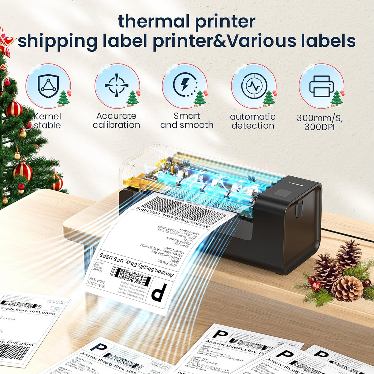 Thermal-Shipping-Label-Printer for Small Business 4x6 Bluetooth Thermal Label Printers 300mm/s Compatible Windows Mac, Android, Desktop Print Sticker Makers Machine widely Used for Amazon,Ebay