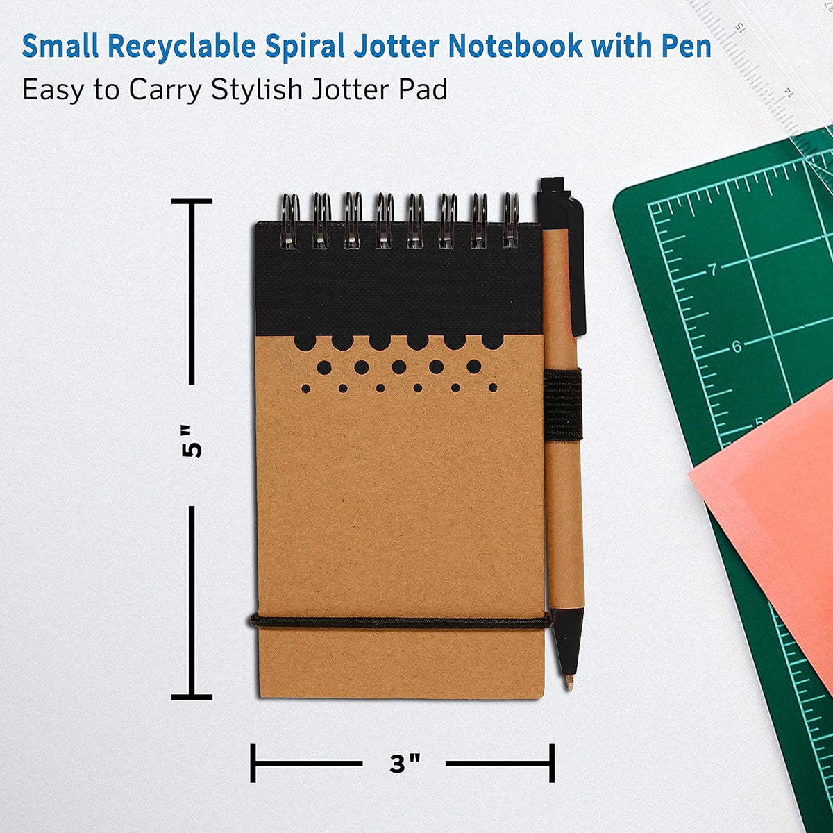 DISCOUNT PROMOS 10 Recyclable Spiral Small Notebooks Pack - 60 Lined Pages - Black
