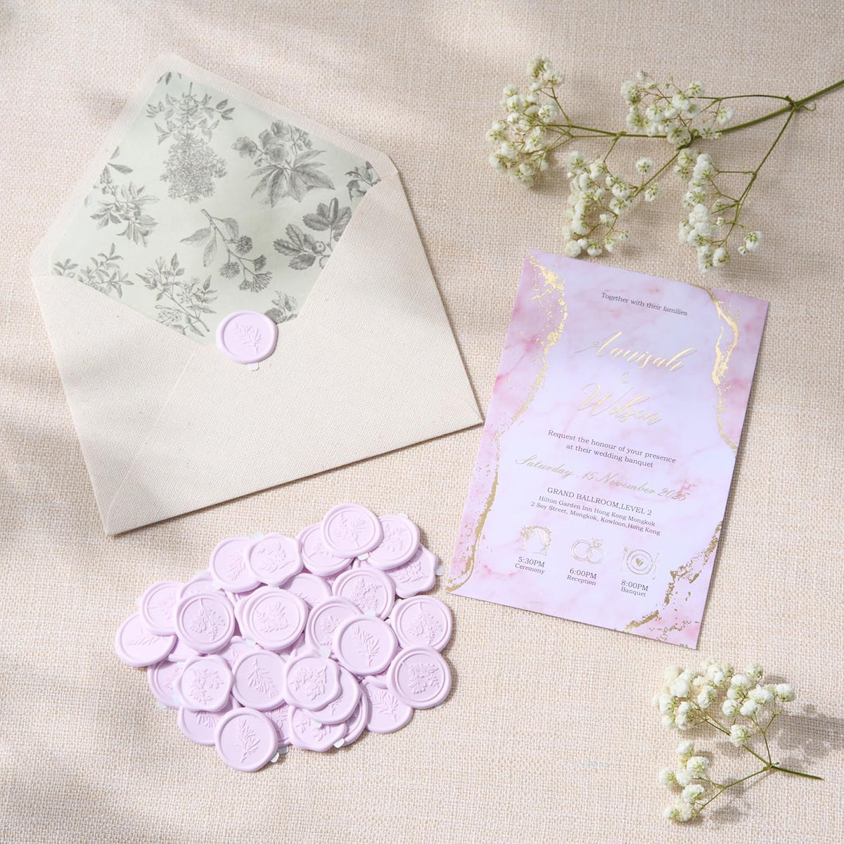 Wax Seal Stickers (60 Pcs, 3 Designs in 1 Pack) Premium Envelope Seal Stickers for Wedding Invitation Envelopes, Adhesive Wax Seals, Perfect for Seating Chart, Gift Wrapping