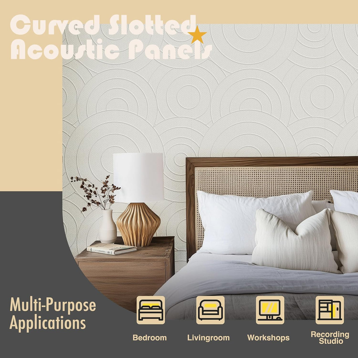 6 PCS Acoustic Panels, 23.6x23.6 Inch Sound Absorbing Panels, Decorative Acoustic Wall Panels for Recording and Home Studio, Office with Double-Sided Adhesive Tape