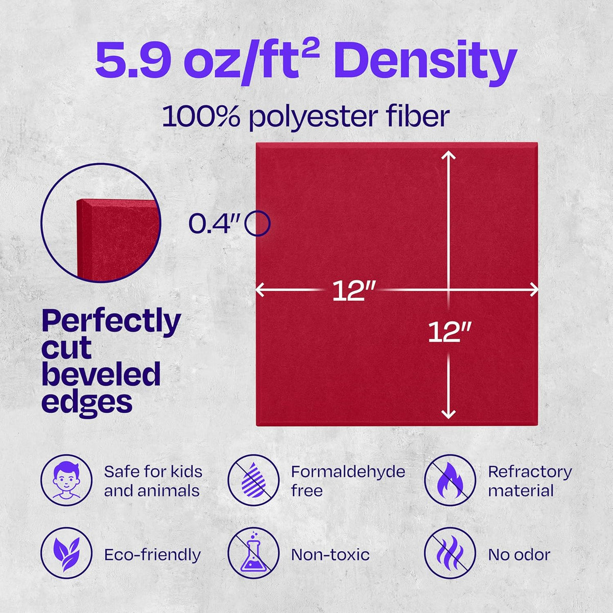 Acoustic Panels 12-Pack Soundproof Wall Panels 12"X12"X0.4" Sound Panels High Density Sound Dampening Panels - [Candy Red Square]