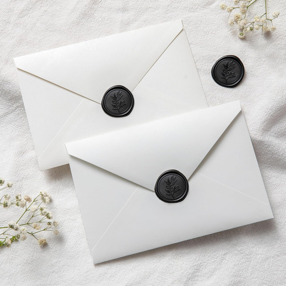 PONATIA Black Wax Seal Stickers - Wedding Invitation Seal Stickers, 50 Pcs Self- Adhesive Wax Seals, Perfect for Invitation Cards, Envelopes Christmas Cards, Gift Wrapping, Party Menu Decor