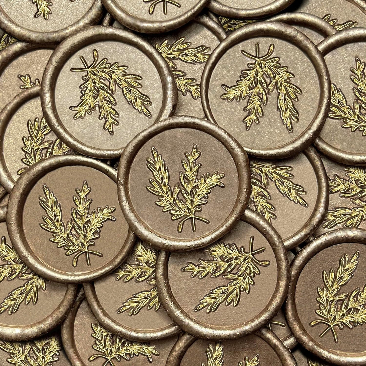 25Pcs Gold & Champagne Gold Seal Stickers Handmade Envelope Seals Self Adhesive for Wedding Party Invitations, Gift Wrap, Christmas (Gold Rosemary Style, Champagne Gold Wax)