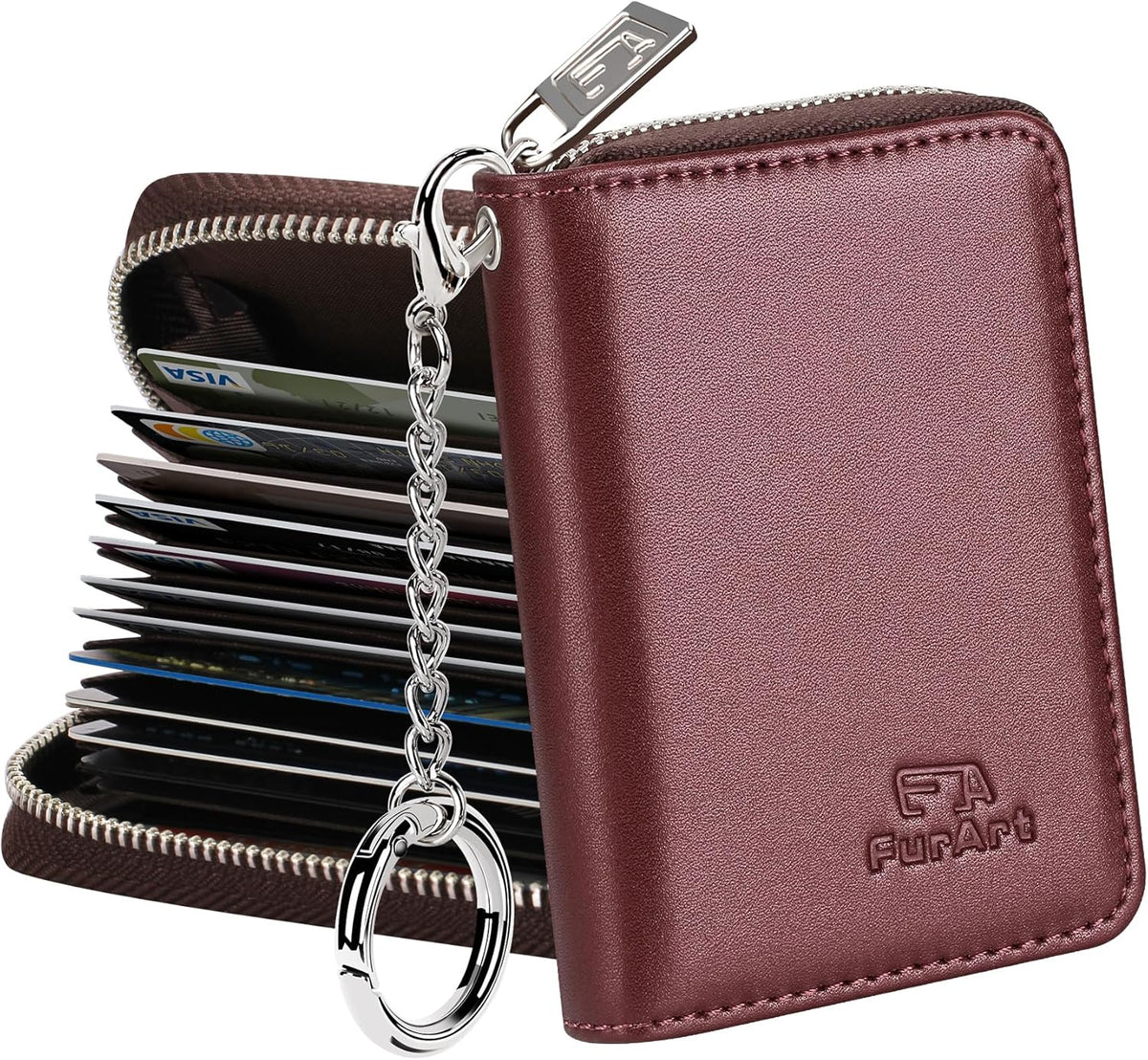 FurArt Zipper Wallet Women, RFID Blocking Credit Card Wallet, Business Card Holder, Compact Size KeyChain Wallet