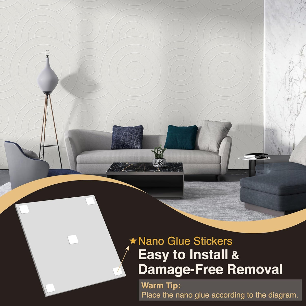 6 PCS Acoustic Panels, 23.6x23.6 Inch Sound Absorbing Panels, Decorative Acoustic Wall Panels for Recording and Home Studio, Office with Double-Sided Adhesive Tape