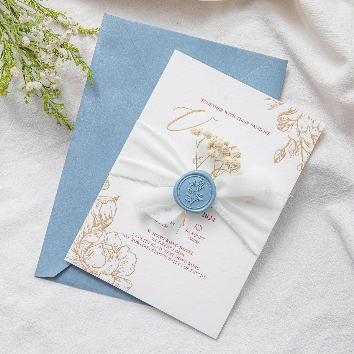 PONATIA Dusty Blue Wax Seal Stickers - 50 Pcs Self- Adhesive Wedding Invitation Seal Stickers, Perfect for Invitation Cards, Envelopes Christmas Cards, Gift Wrapping, Party Menu Decor