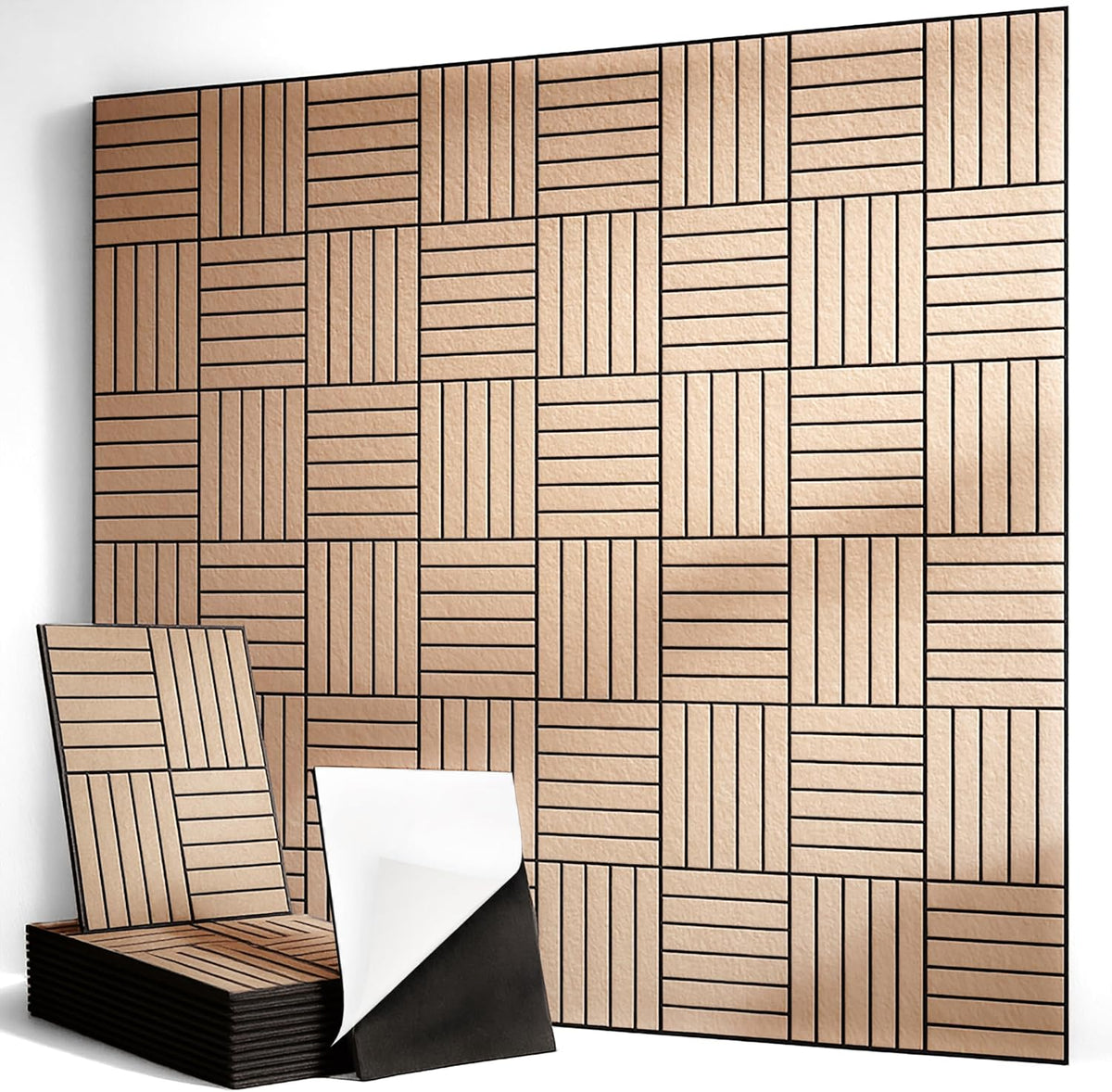 12-Pack Acoustic Panels, 16"x12"x0.4" Large Acoustic Wall Panels, Self-Adhesive Sound Absorbing Panels for Recording Studios & Offices,Camel+Black Decorative Acoustic Panels