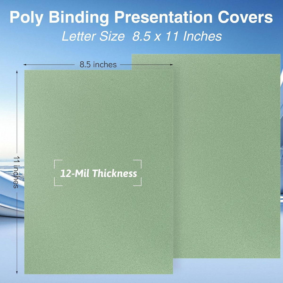 Ndsox 100 Pack 12 Mil Binding Presentation Covers Sand-Textured Polycover Report Covers for Letter Size Document Binding, Business Proposals, 8-1/2 x 11 Inches, Un-Punched, Square Corners, Sage Green