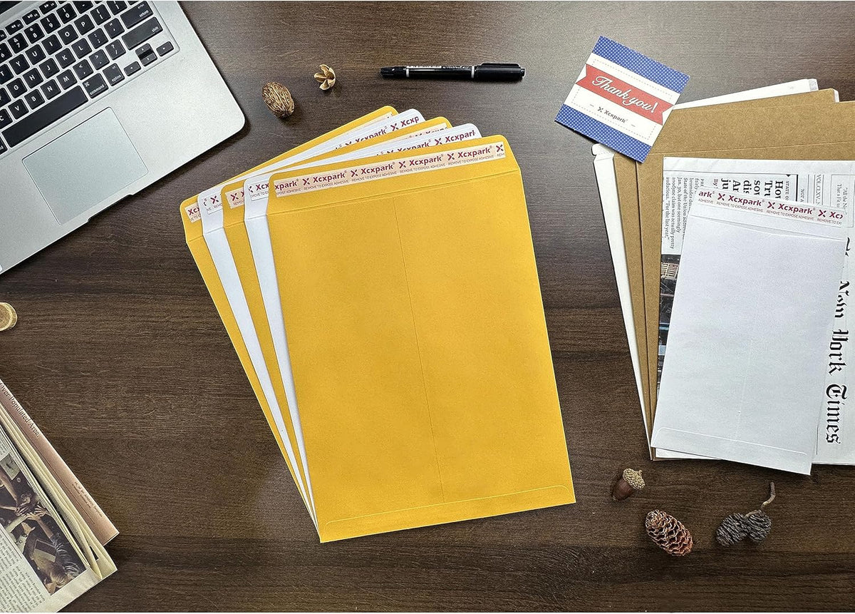 250 PCS 10x13 inches Security Catalog Envelopes Printable Self Seal Envelopes, Anti Tear brown Kraft Envelopes for Invitation Cards, Pictures, Photos, Documents
