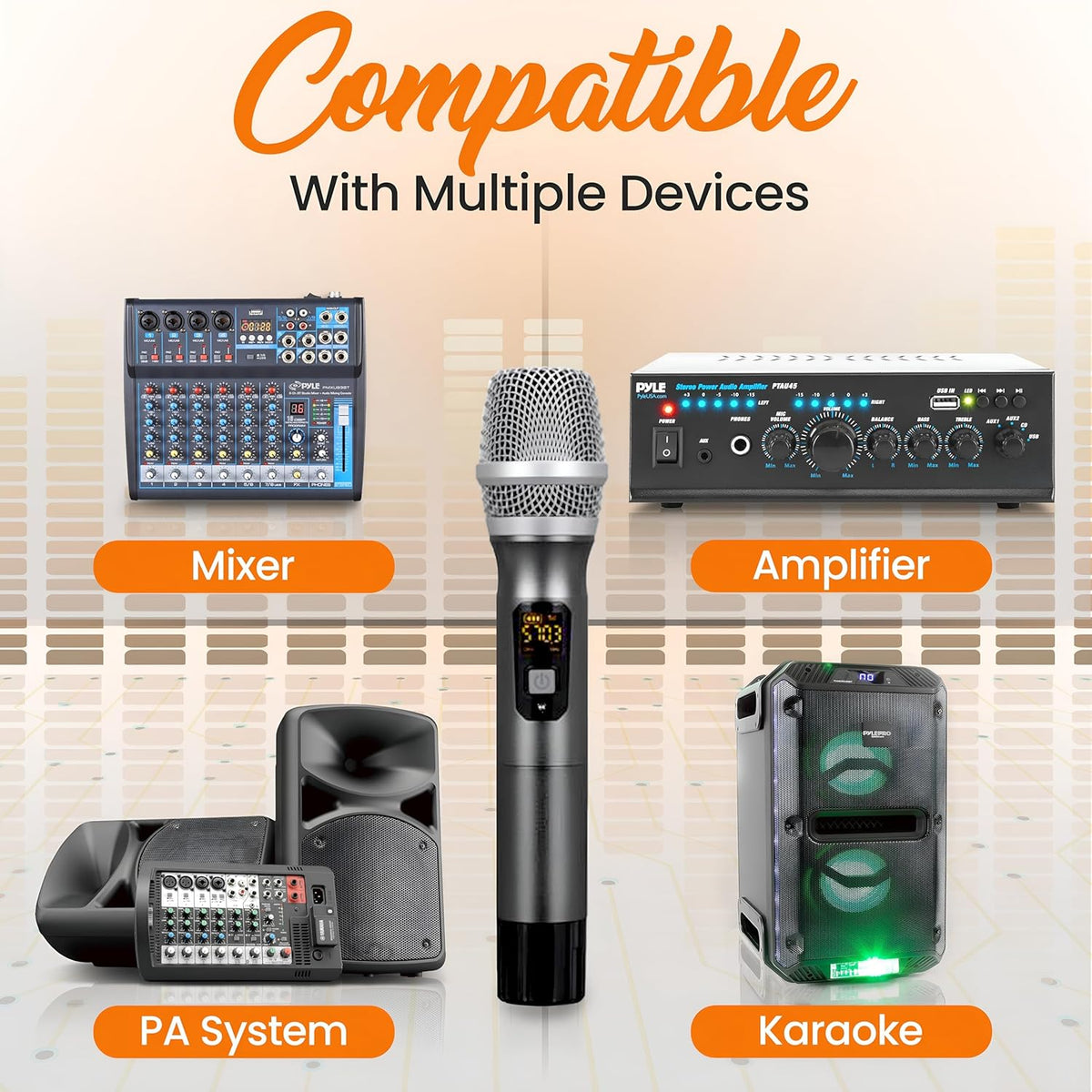 Pyle, UHF Wireless System Kit-Portable Professional Battery Operated Handheld Dynamic Unidirectional Cordless Microphone Transmitter Set w/Adapter Receiver-PA Karaoke DJ Party, USB, Black - PDWMU103