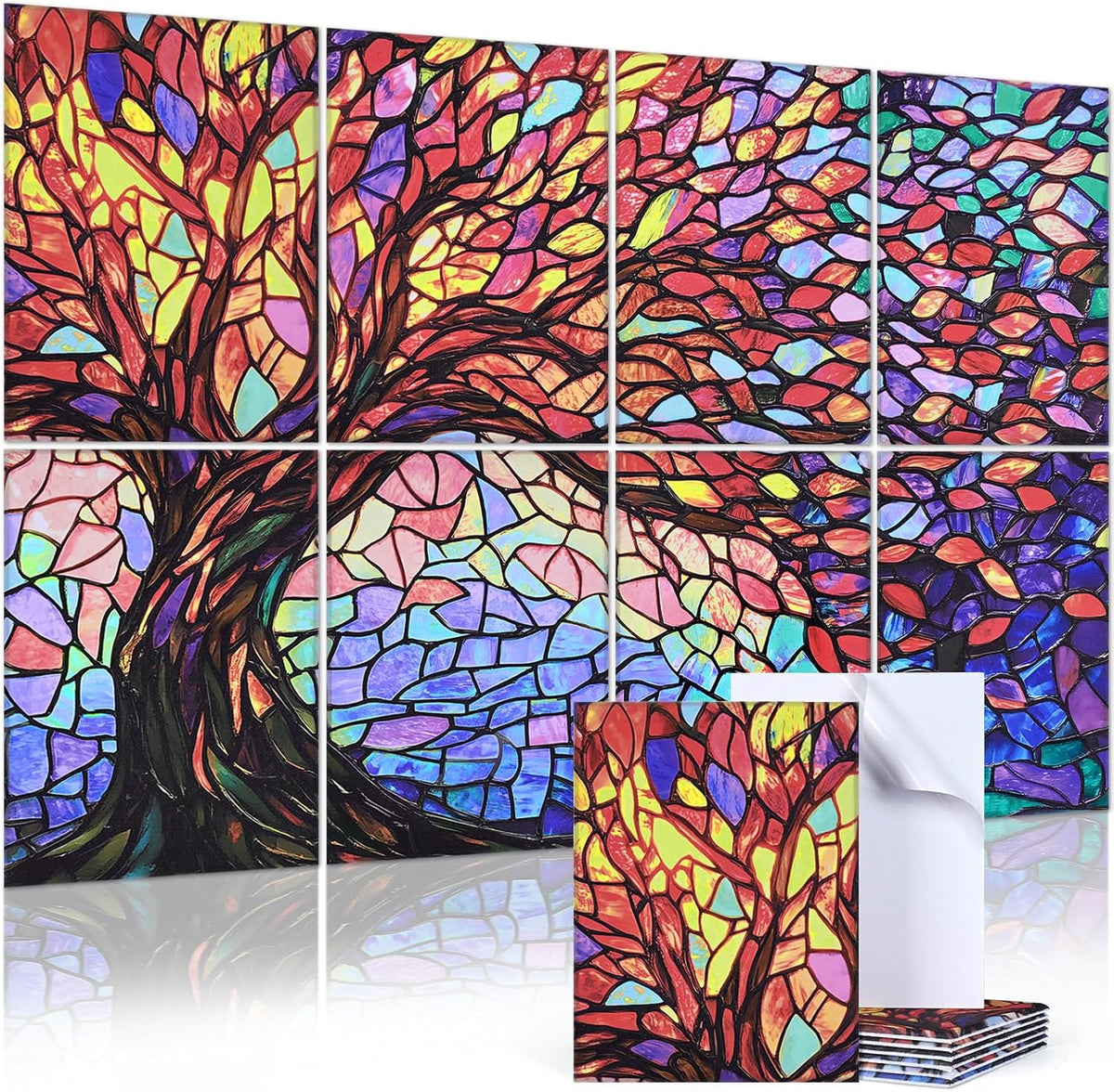 Art Acoustic Panels Sound Absorbing, 8 Pack 48"X32" Self Adhesive Sound Dampening Soundproof Wall Panels, Acoustic Treatment Modern Ready to Hang Decor for Studio, Home (Tree of Life)
