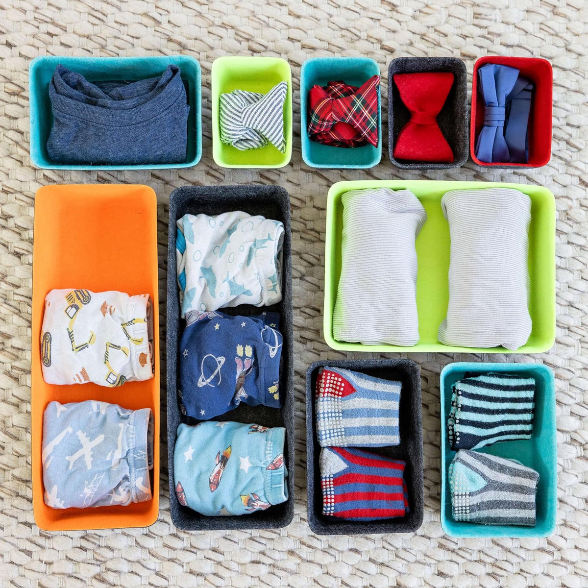 Three by Three Seattle Felt·Like·It! Felt Bins for Office, Crafts, Classroom, Living Room, Bedroom: Multicolor, Set of 10