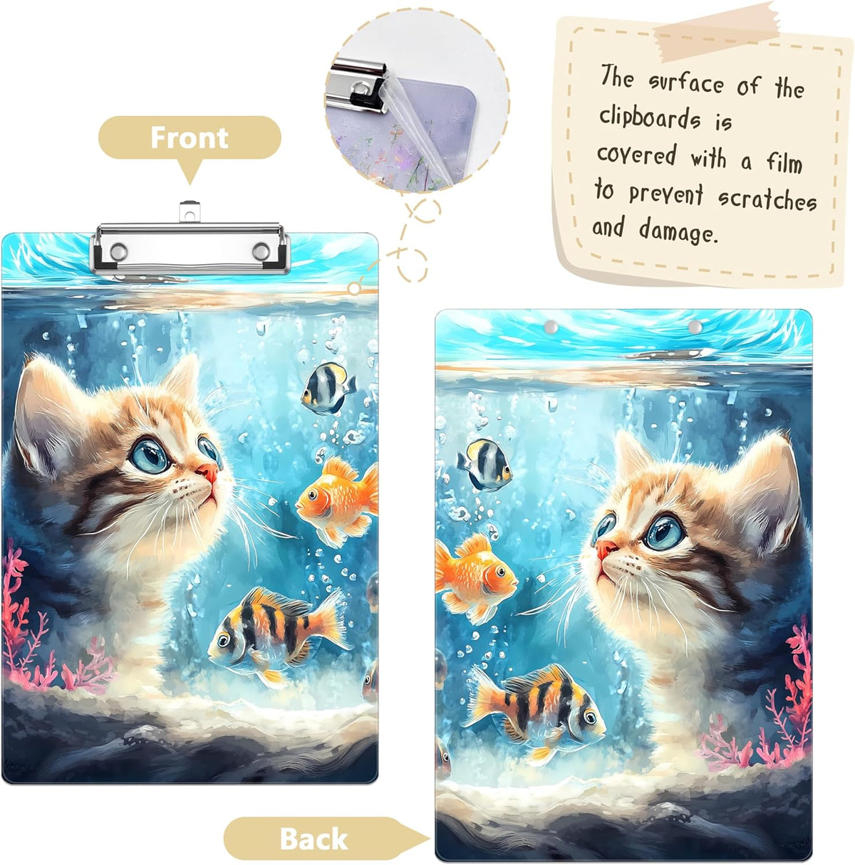Cat Watching Fish Plastic Clipboards,Decorative Plastic Acrylic Clipboard for Teacher Social Worker Students Office Supplies 8 * 12