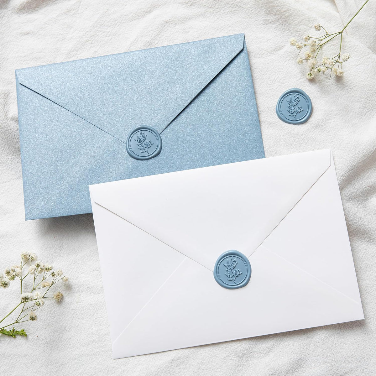 PONATIA Dusty Blue Wax Seal Stickers - 50 Pcs Self- Adhesive Wedding Invitation Seal Stickers, Perfect for Invitation Cards, Envelopes Christmas Cards, Gift Wrapping, Party Menu Decor
