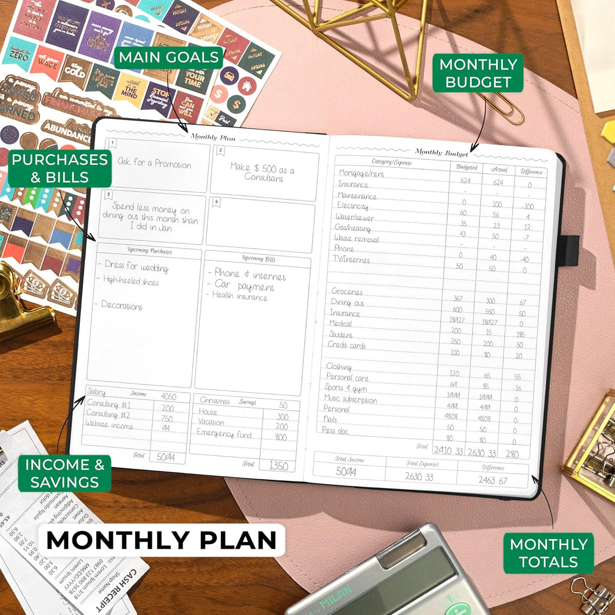 GoGirl Budget Planner – Monthly Financial Planner Organizer Budget Book. Expense Tracker Notebook Journal to Control Money, Compact (Black)
