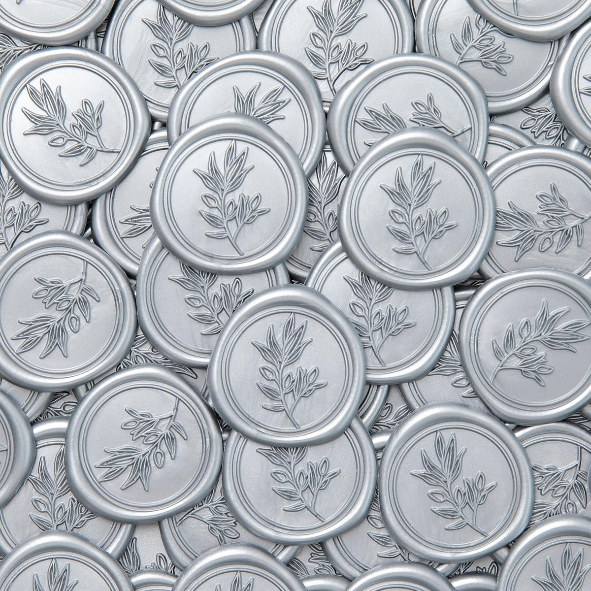 PONATIA Silver Wax Seal Stickers -50pcs Eucalyptus Self- Adhesive Wedding Seal Stickers, Perfect for Invitation Cards, Envelopes, Christmas Cards, Gift Wrapping, Party Decor