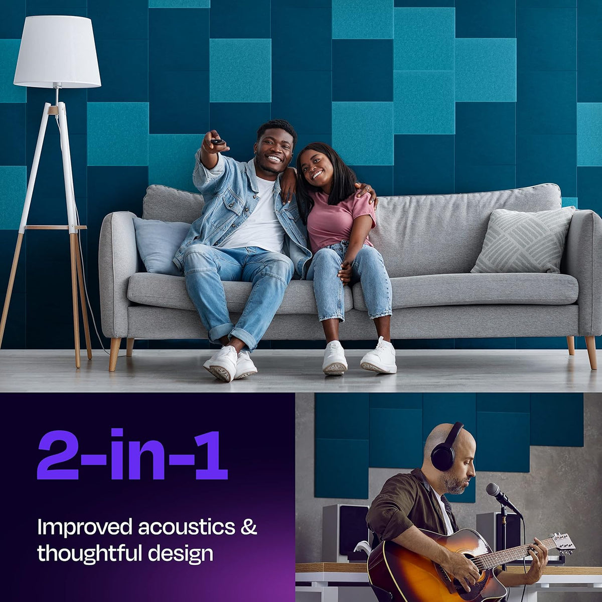 Acoustic Panels 12-Pack Soundproof Wall Panels 12"X12"X0.4" Sound Panels High Density Sound Dampening Panels - [Ocean Turquoise Square]