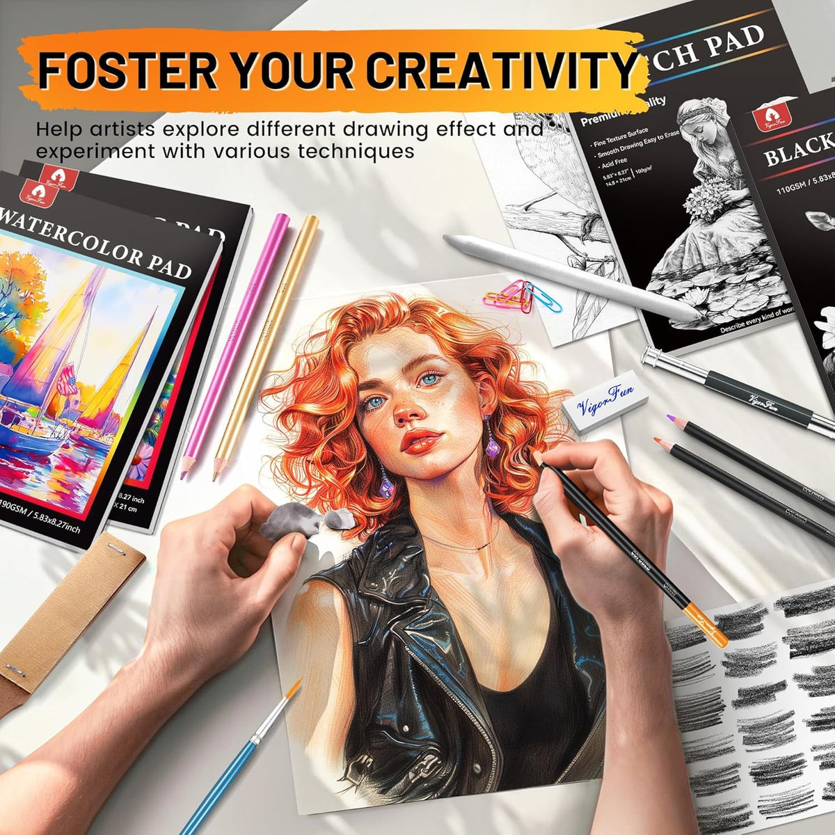 133 PCS Art Supplies Sketching Kit, Pro Drawing Pencils with Sketchbook, Coloring Book, Watercolor Pad, Black Paper Pad, Colored Graphite Charcoal Watercolor & Metallic Pencils for Artists Adults Kids