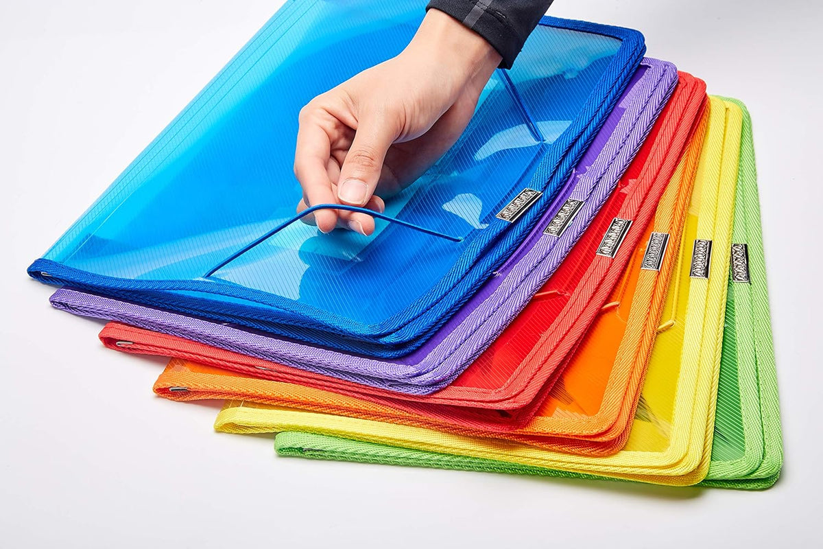FANWU 6 Pack Plastic Expanding File Wallet Document Organizer with Flap and Cord Closure, Letter Size, 2.8" Expansion, Clear Colored Poly A4 Expandable File Folder for Home School & Office Storage