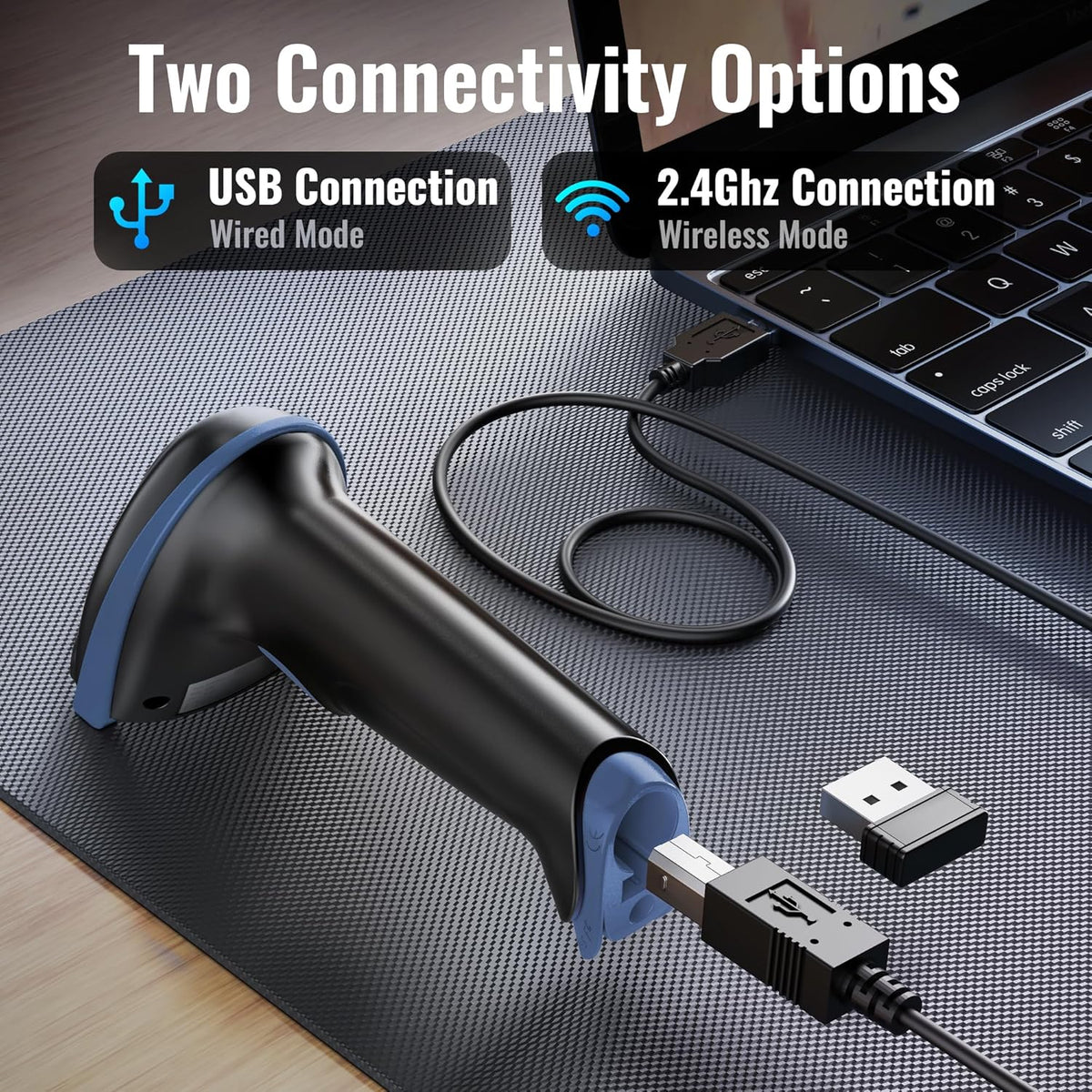 Tera 1D 2D QR Barcode Scanner Wireless and Wired with Battery Level Indicator Digital Printed Bar Code Reader Cordless Handheld Barcode Scanner Compact Plug and Play Model D5100
